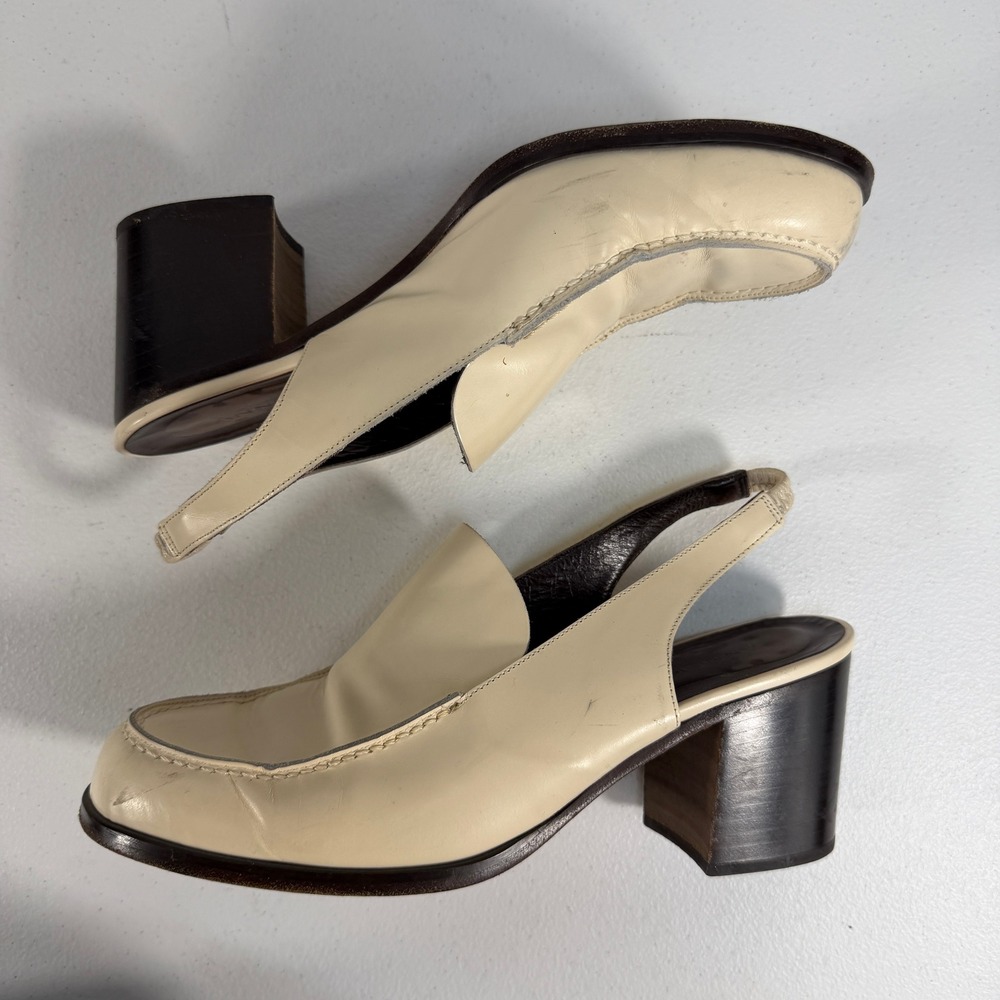 VTG 90s Anne Klein 8 Slingback Chunky Loafer Bratz Block Heel Leather Tan Italy - Picture 5 of 12